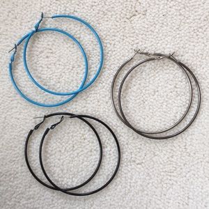 3 Hoop Earring Bundle: silver, black, and blue